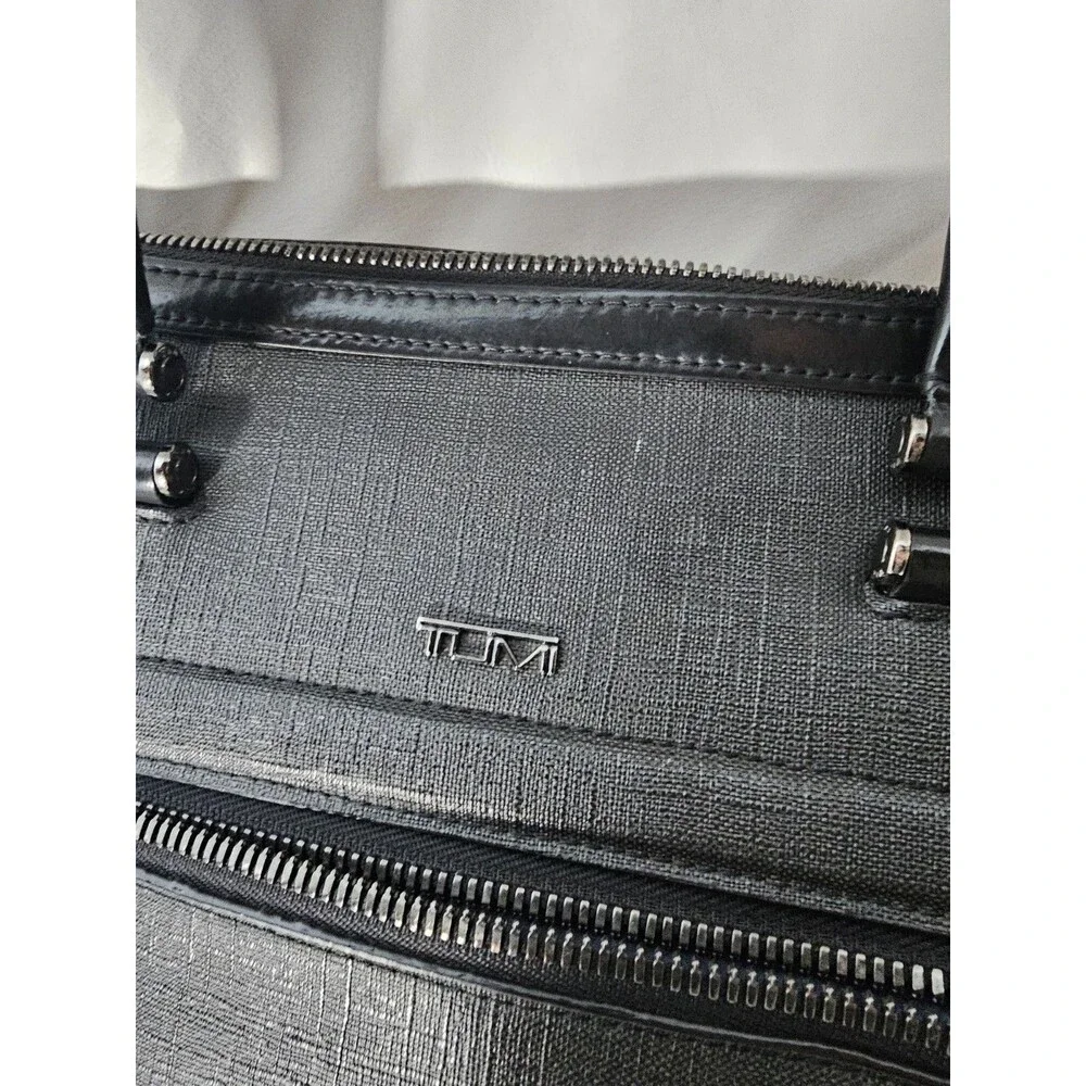 Tumi Briefcase Ashton Collins Zip Coated Canvas Textured Grey Laptop Case